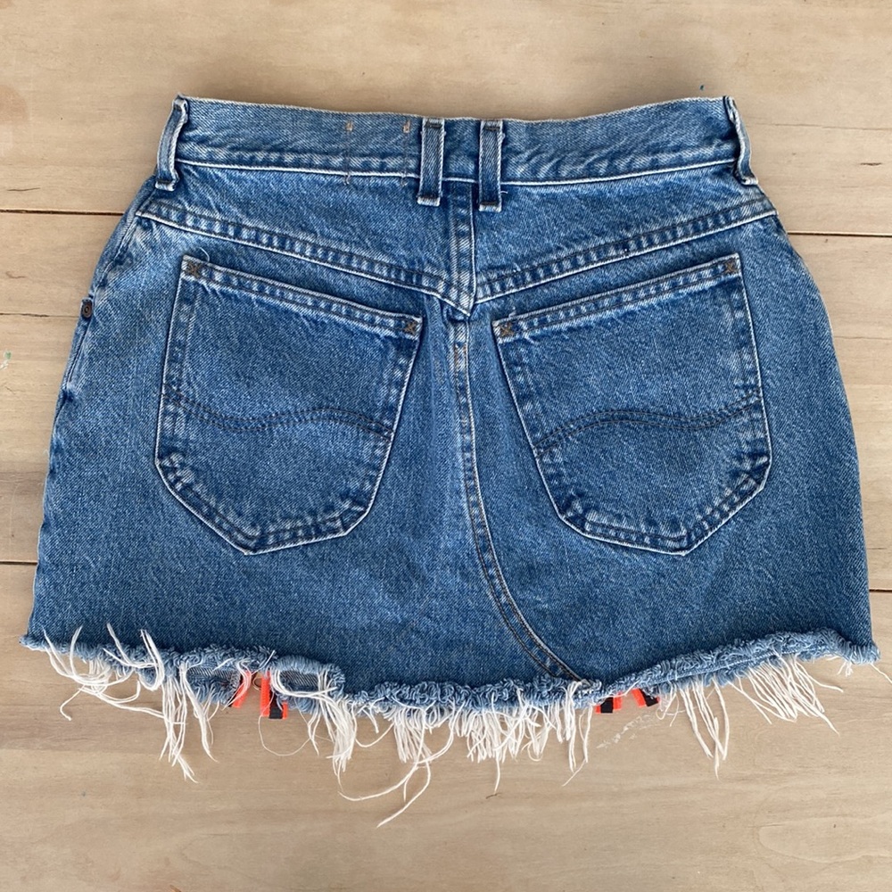 Vintage Lee Denim Skirt Cutoff Reworked Double Front Orange Zippers - Picture 5 of 9